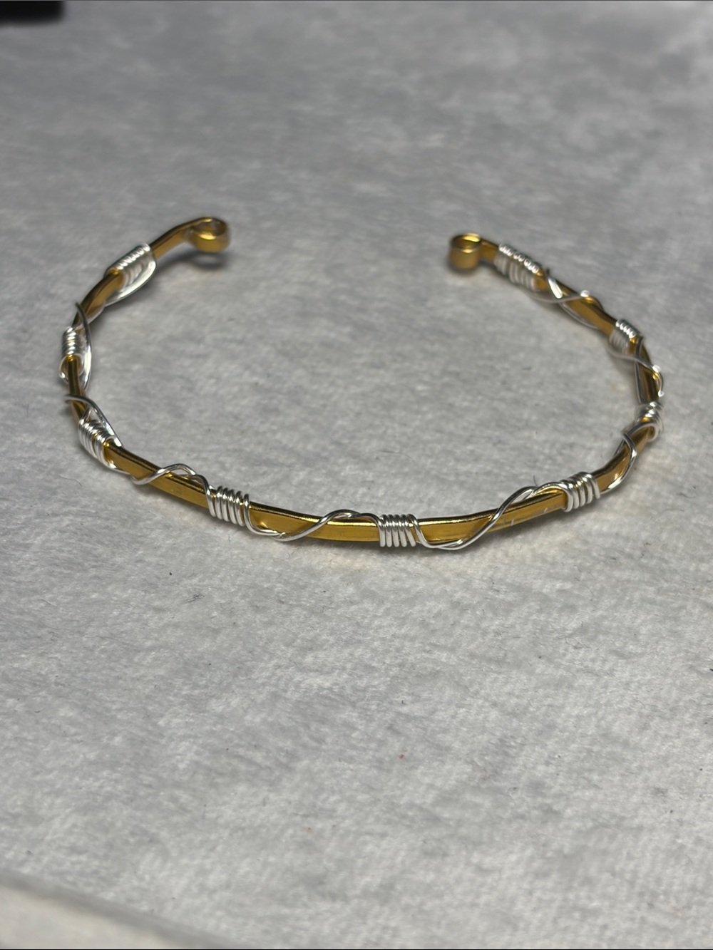 Gold and Silver Twisted Wire Open Cuff Bracelet